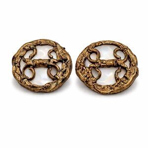 Vintage Gold Tone Chain Link Clip Earrings Retro 70s Statement Round